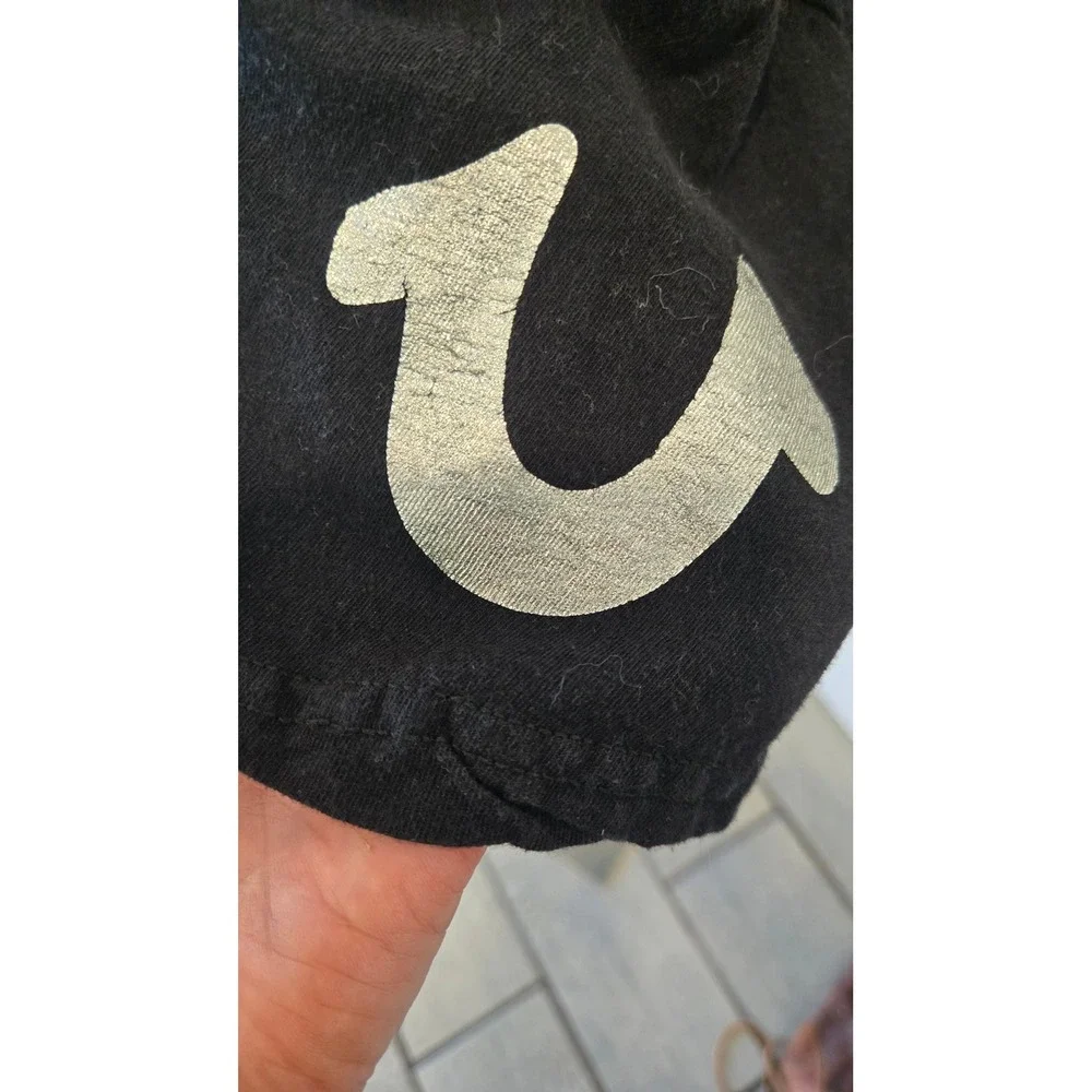 True Religion Black Cotton Short Sleeve‎ Logo T-Shirt XL Metallic Silver Logo